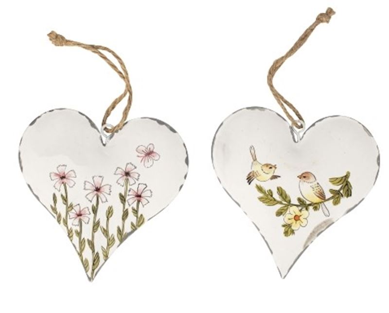 Coeur en metal avec fleurs et oiseaux décor à suspendre