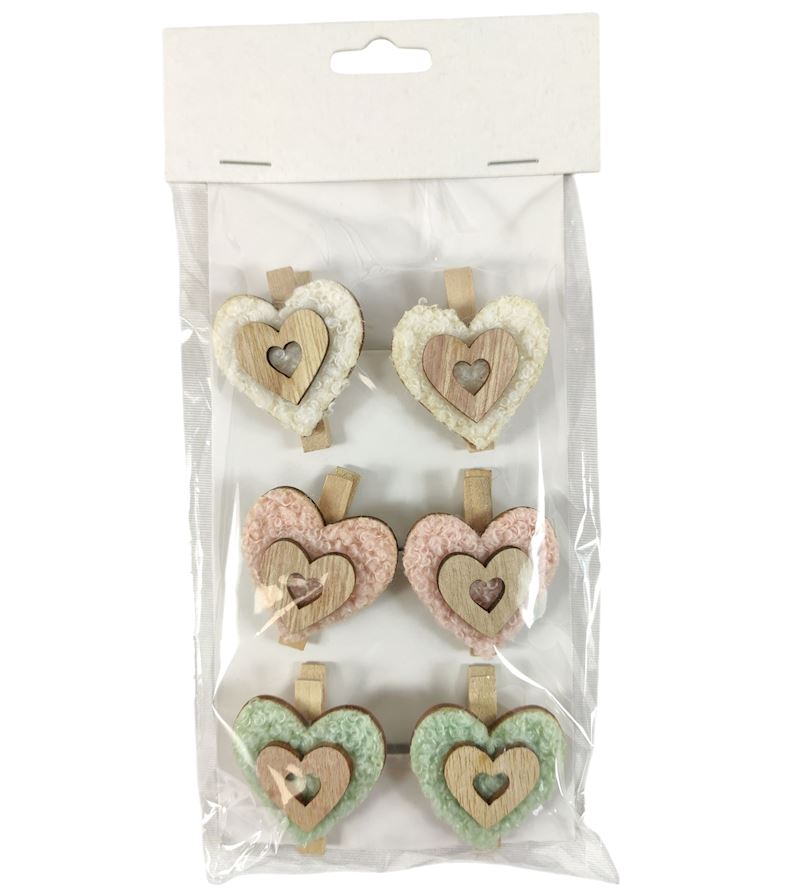 Holzherzen mit Stoffbesatz als Klammer, 4cm