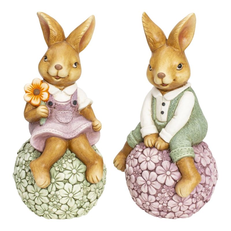 Hase sitzend auf Blumenkugel 47x22 cm 2 sort. aus Magnesia