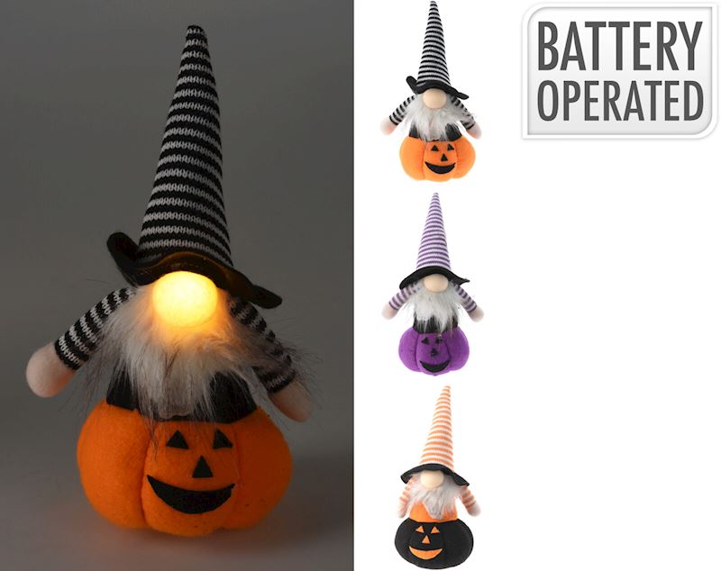 Halloween Wichtel mit LED 3xsort. 25 cm, inkl. Knopfbatt