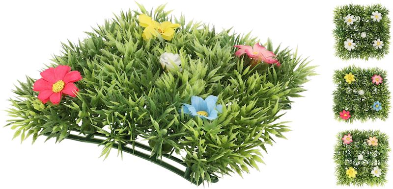 Tapis d'herbe 10x10 cm avec fleurs, 3 ass.