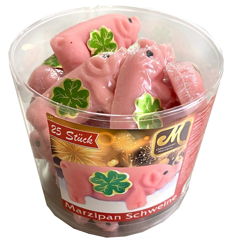 Marzipan Schwein flach in der Dose 25 Stk. à 15 g