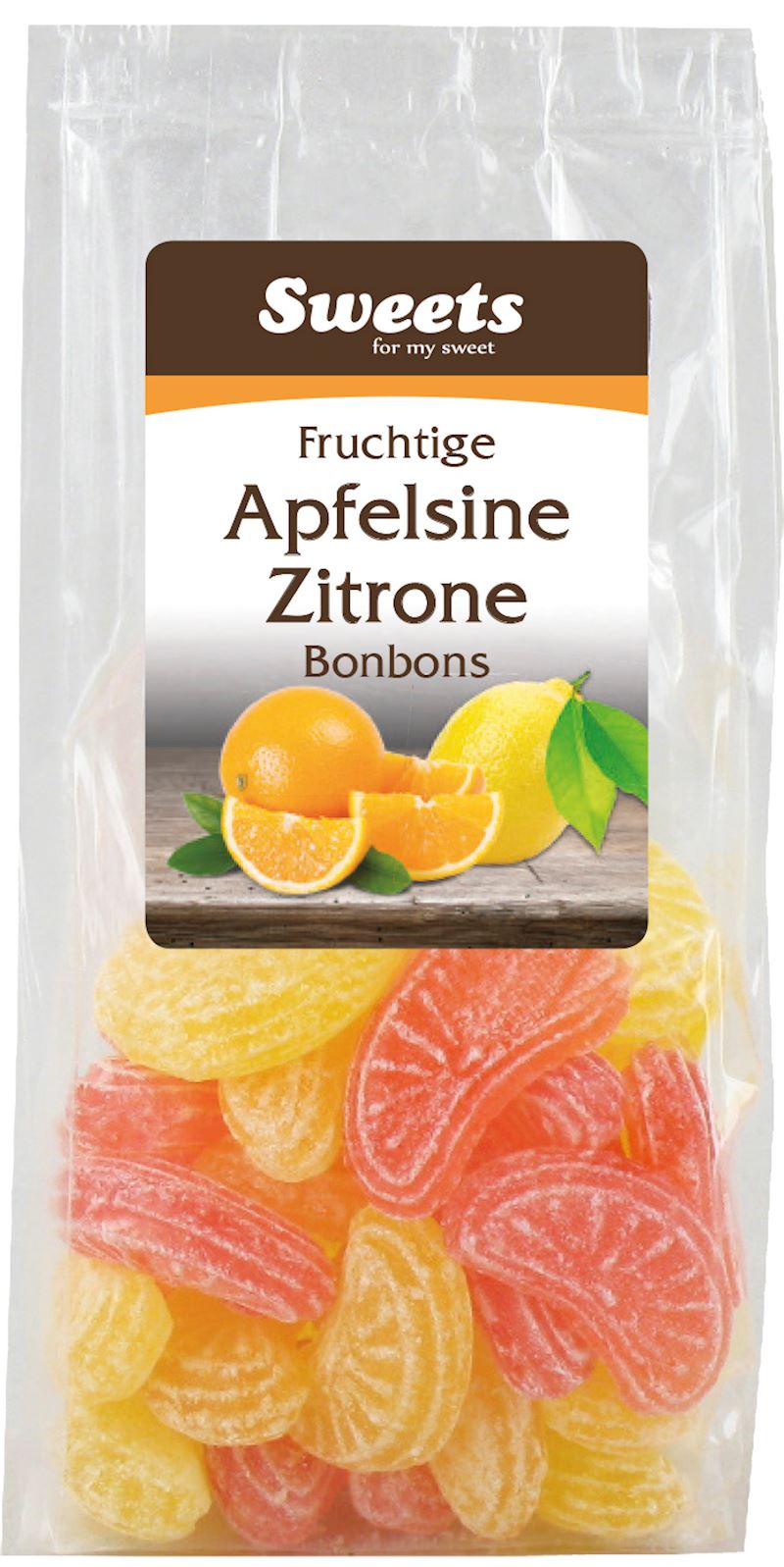 Apfelsine und Zitronen Bonbons 125 g im Beutel