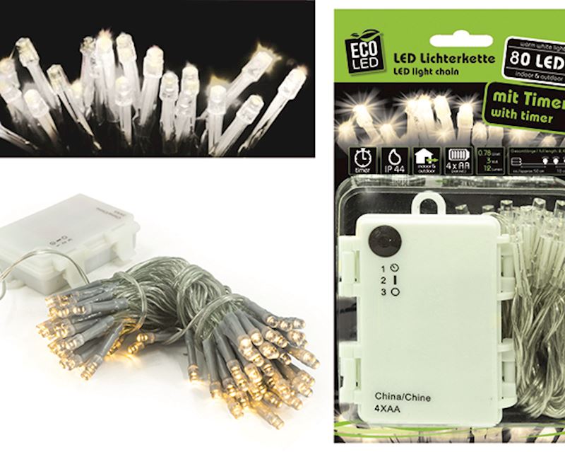 Guirlande lumineuse avec 80 LED blanc chaud, pour