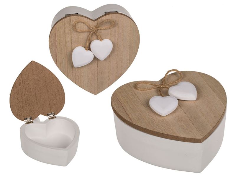 Boîte blanche en bois en forme de coeur 12.5 cm