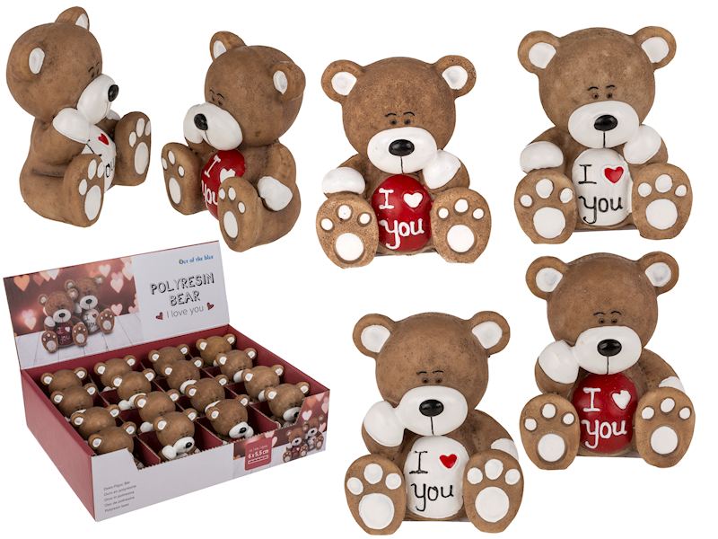 Ours en polyrésin, I Love you 6 cm 2 couleurs ass.