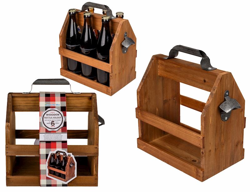 Porte-bouteille en bois avec ouvre-bouteille en métal