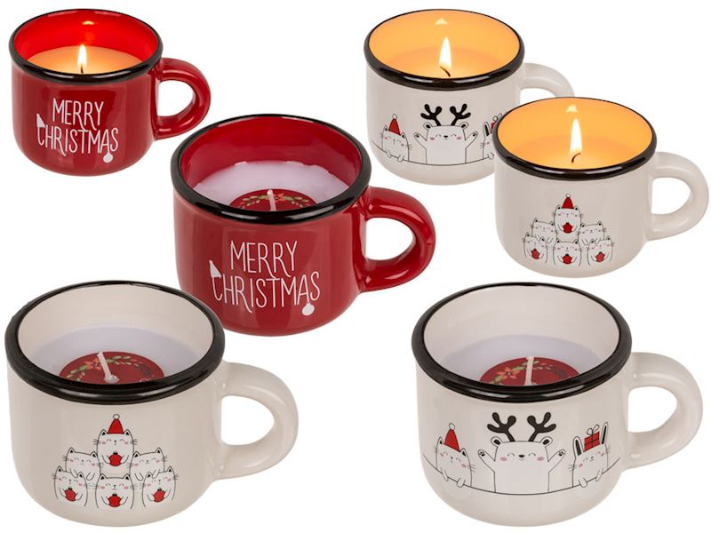 Weihnachtstasse mit Kerze 3 sort. 8x6.5 cm