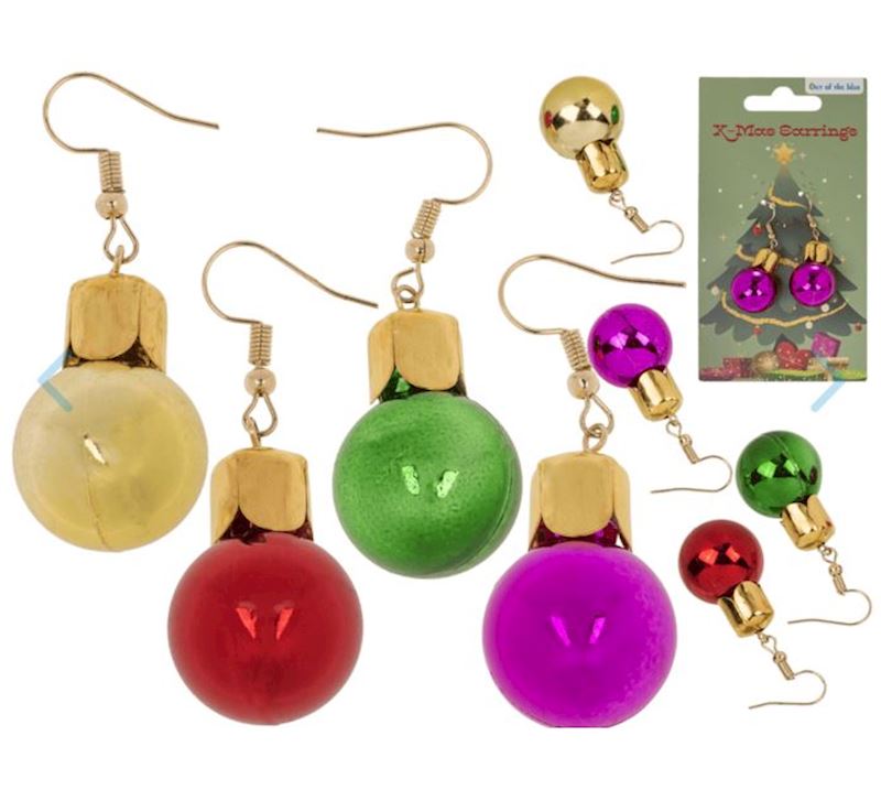Boucles d'oreilles, boules de Noël 1.8 cm 4 couleurs ass.