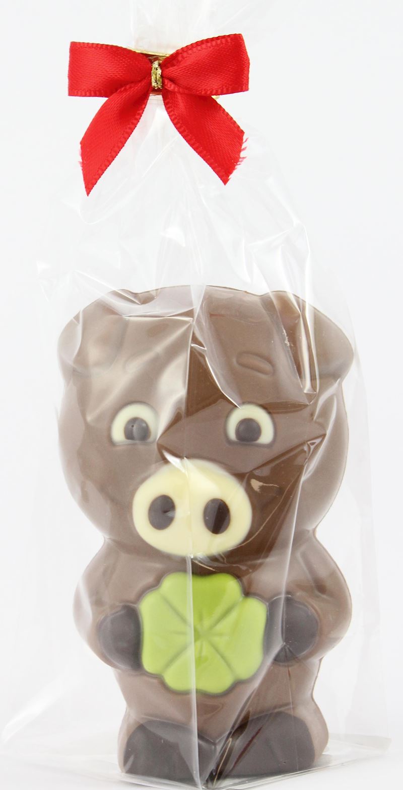 Schokoladen Glücksschwein mit Kleeblatt 8 cm 50 g