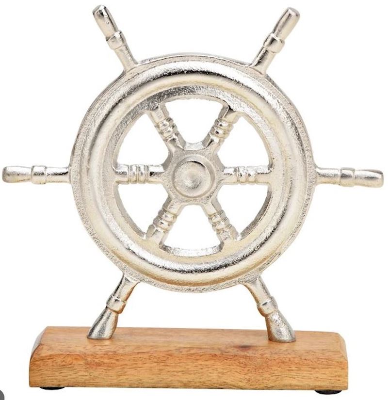 Aufsteller Metall-Steuerrad auf Mangoholz Sockel 20 cm