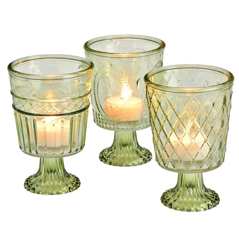 Photophore en verre, 3 ass. vert 18 x 12 cm