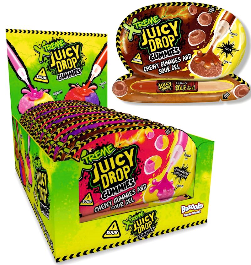 Bazooka Xtreme Juicy Drop Sour Gummies 57 g 3 sort.