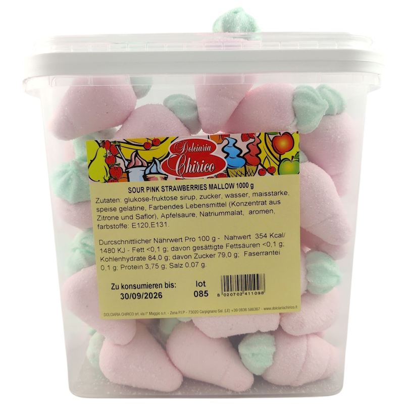 Marshmallow fraise rose, aigre 1 kg/ 72 Stk. dans la boîte