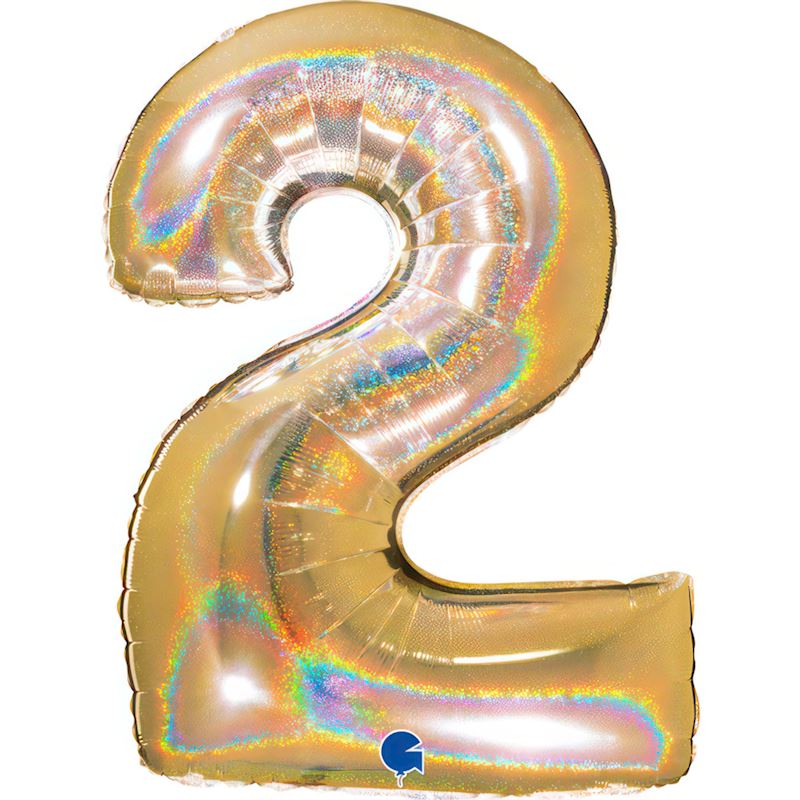 Ballon alum. Numéro 2 en or 102 cm, holographique