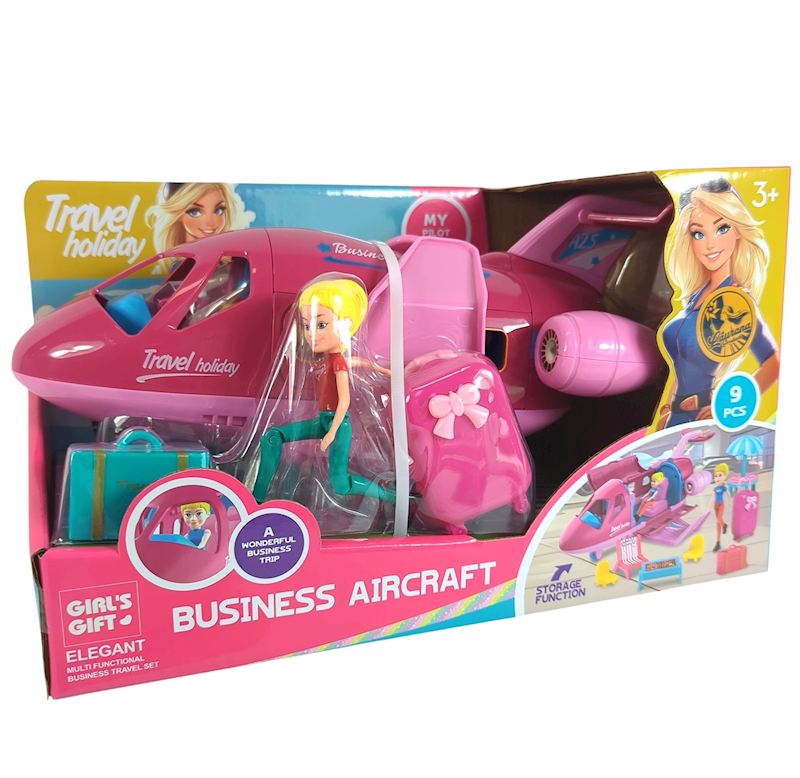 Spielset Puppe mit Flugzeug und Zubehör 9 tlg.