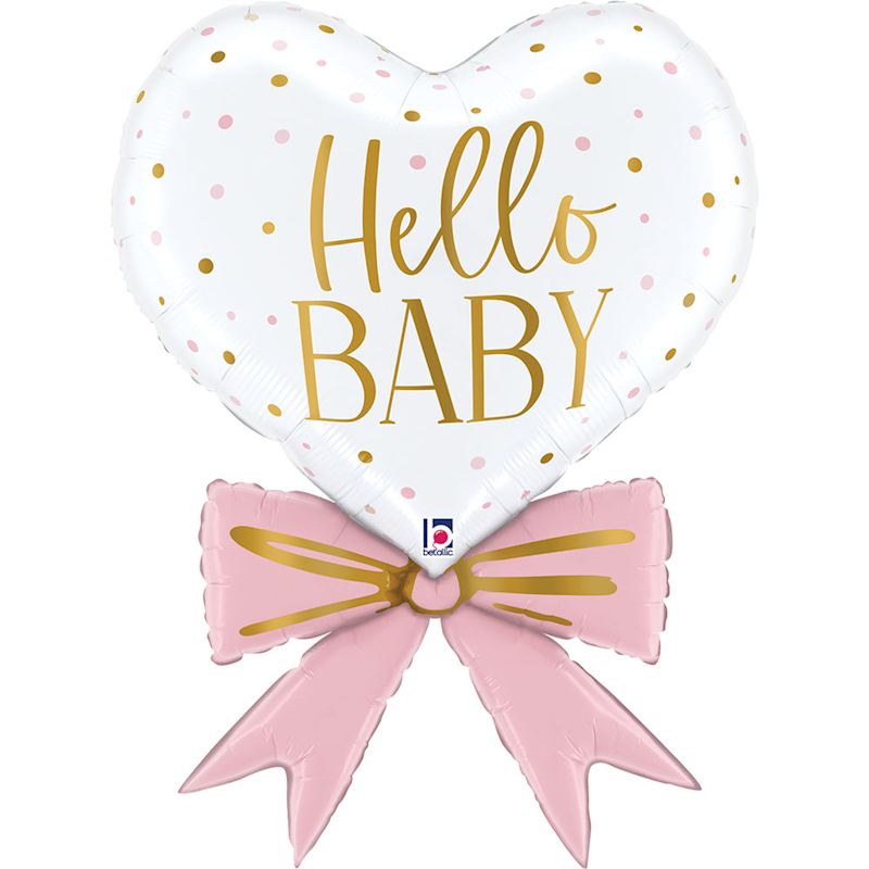 Folienballon Hello Baby Herz mit rosa Schlaufe, 76 cm