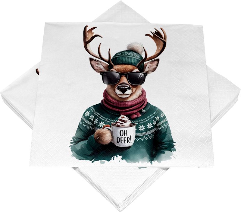 Servietten Weihnachtselch 33x33 cm, 20 Stk.