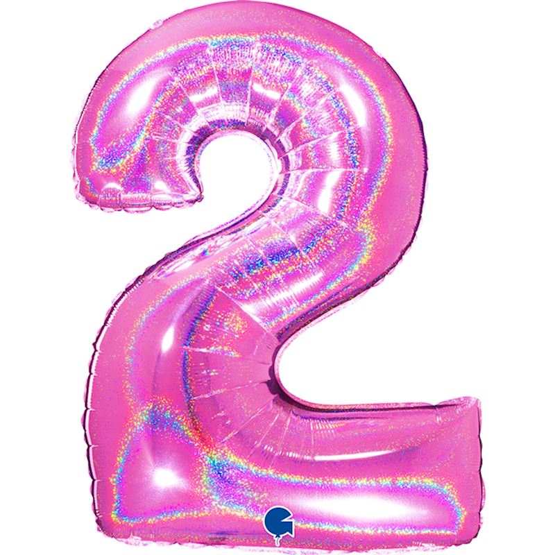 Folienballon Glitter Zahl 2 pink holo, 102 cm im Beutel