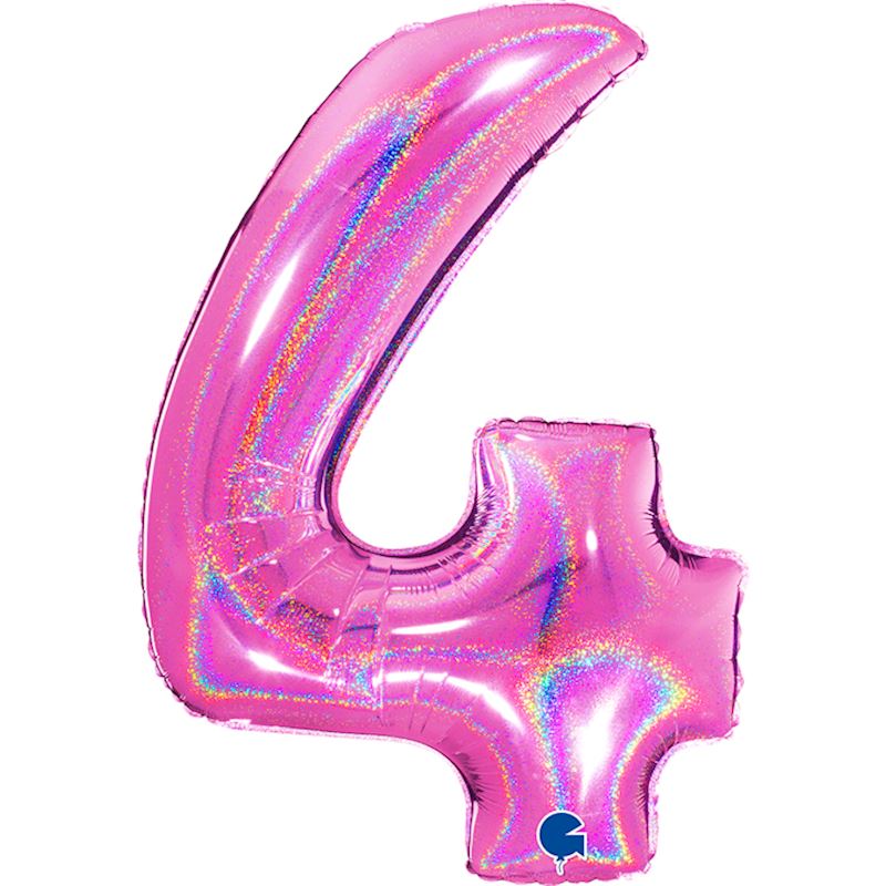 Folienballon Glitter Zahl 4 pink holo, 102 cm im Beutel