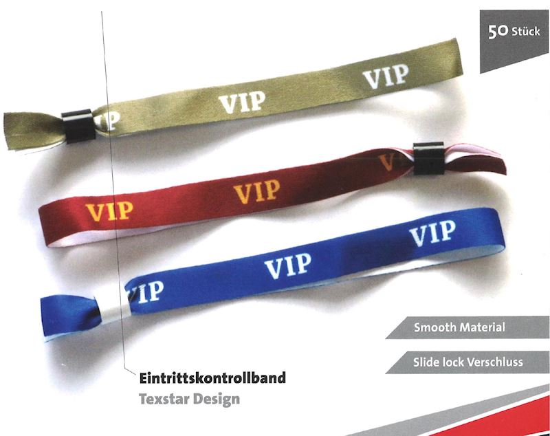Bracelets de contrôle textil VIP rouge, 50 pcs. dans sachet