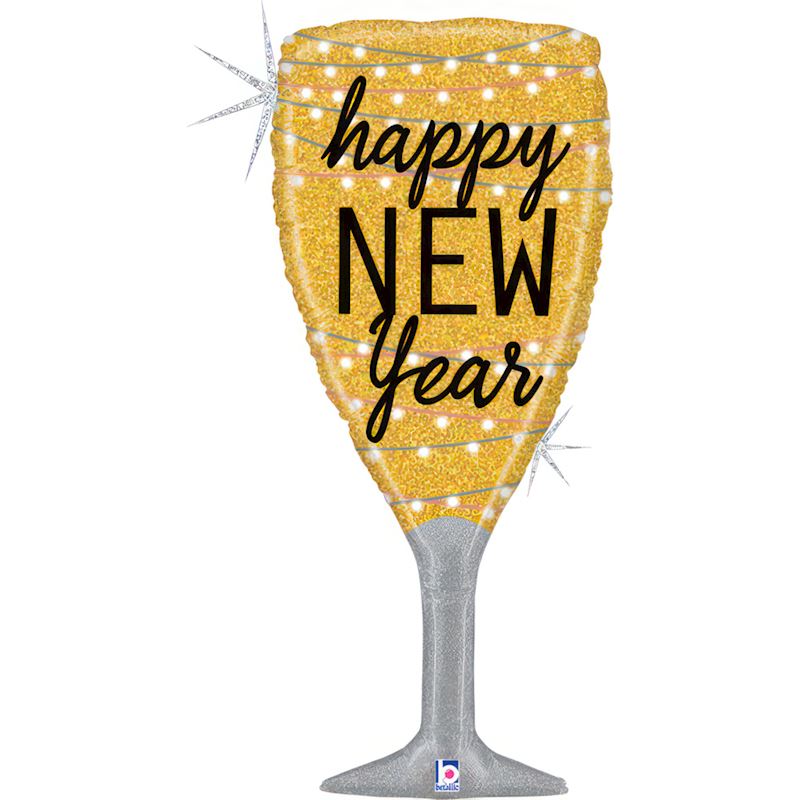Folienballon Champagnerglas Happy New Year 79 cm einzeln