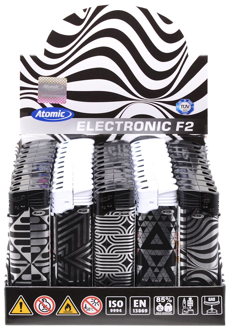 Feuerzeug F2 Black & Silver Softflamme, nachfüllbar