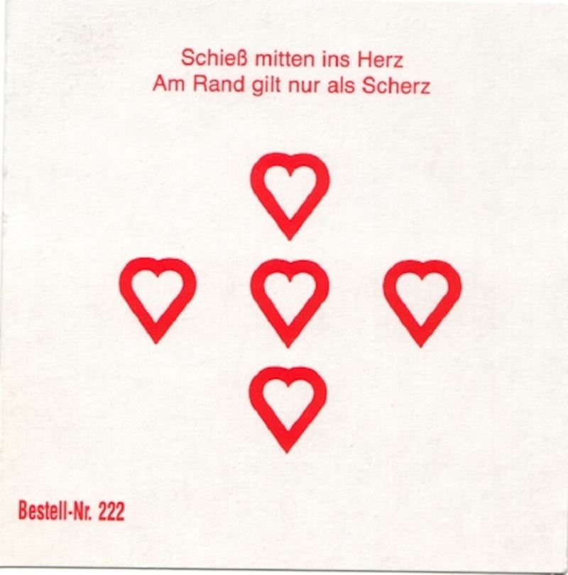 Schiess-Scheiben 11x11 cm rot 5 Herzen, Pack à 1000 Stk.