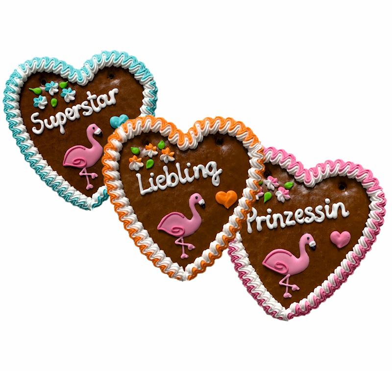 Pain d'épice coeur 120 g 16 cm Flamingo