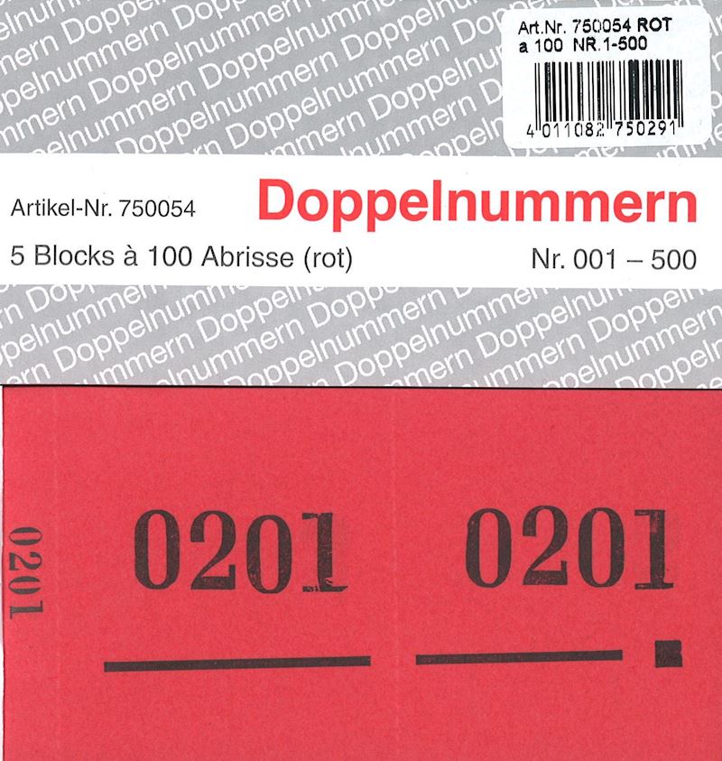 Doppelnummern Serie Nr. 1-500 rot 120x60mm