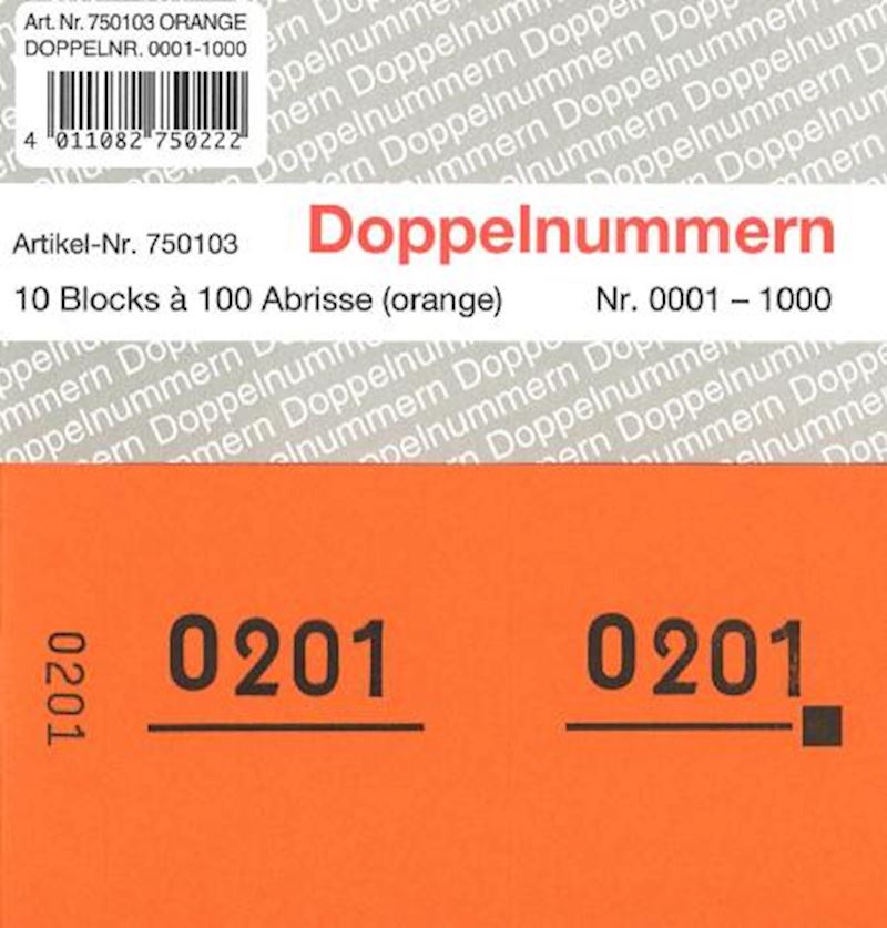 Doppelnummern Serie Nr. 1-1000 orange 120x60mm