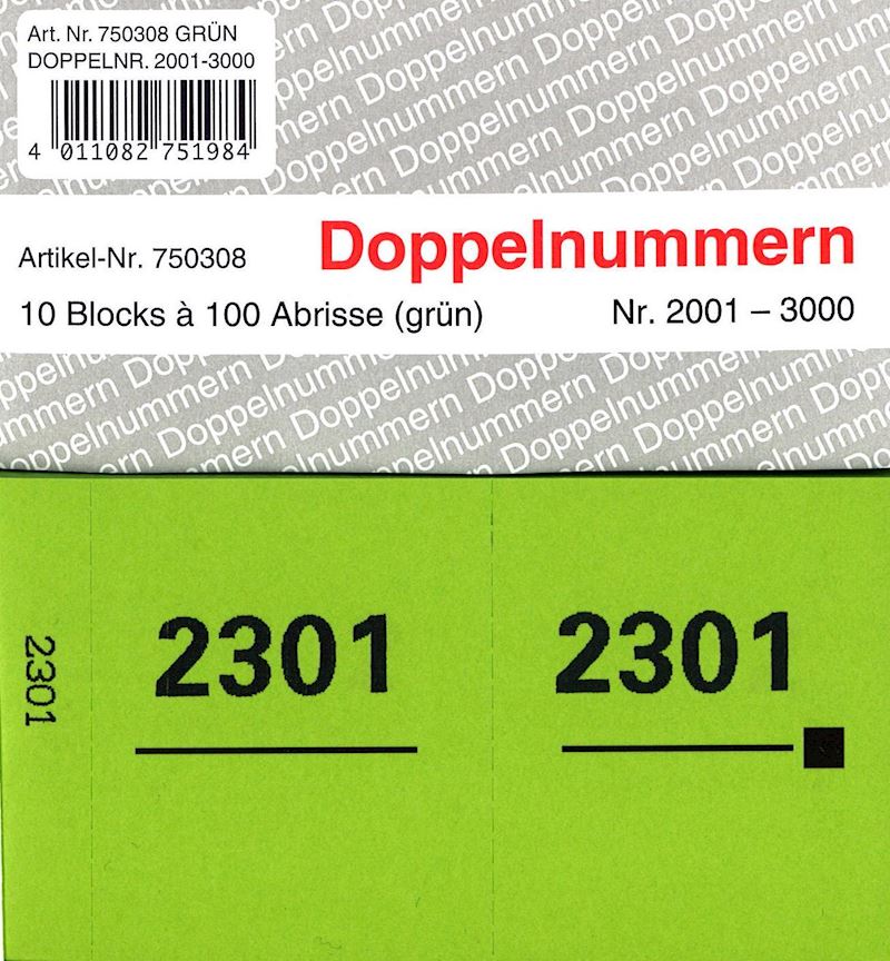 Doppelnummern Serie 2001-3000 grün 120x60mm