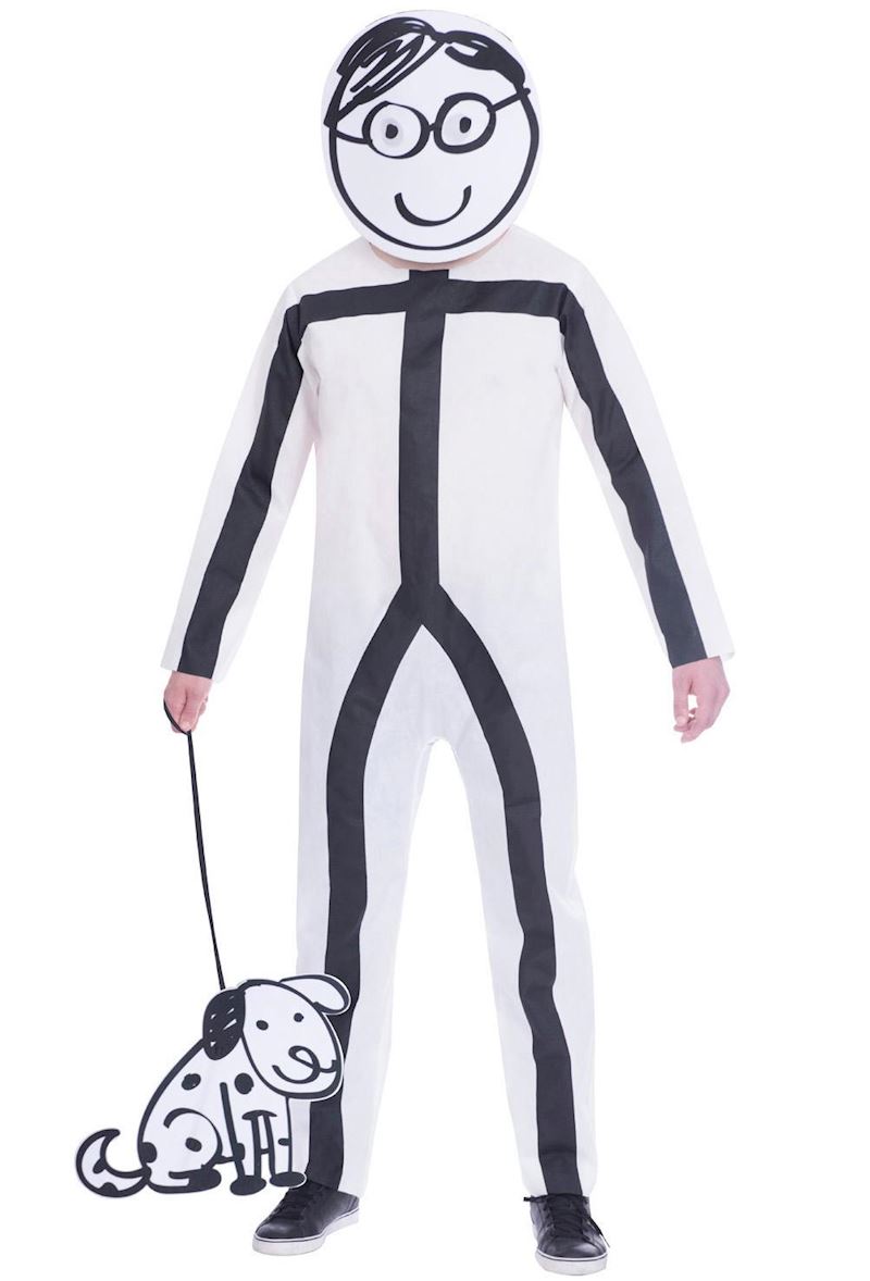 Kostüm Strichmännchen XXL Grösse 56, mit Maske & Hund
