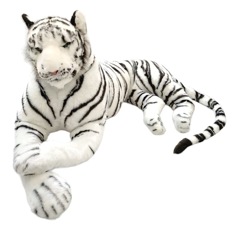 Peluche tigre couché, blanc, 1 60cm