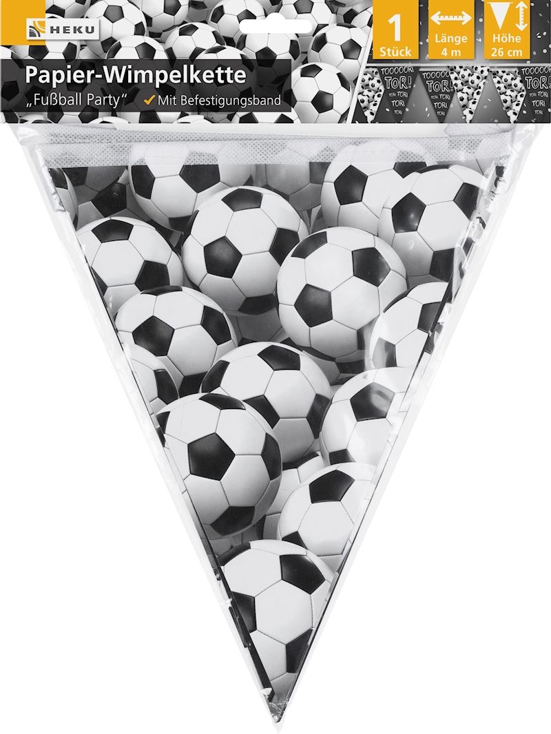 Wimpelkette Fussball 4 m x26 cm aus Karton