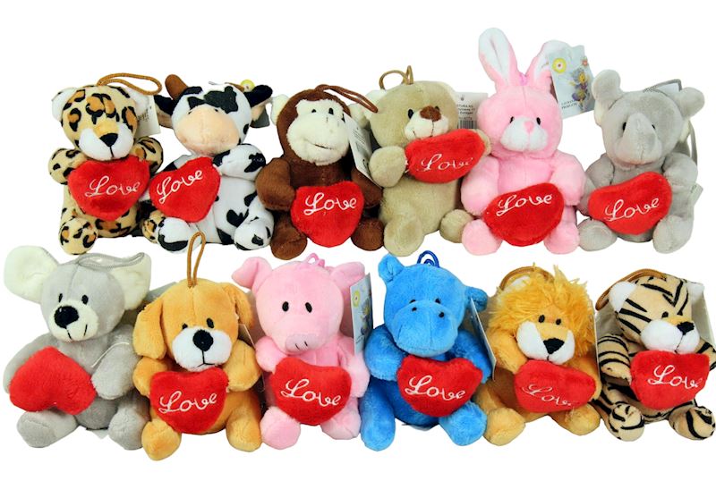 Peluche animaux avec coeur 12 ass.