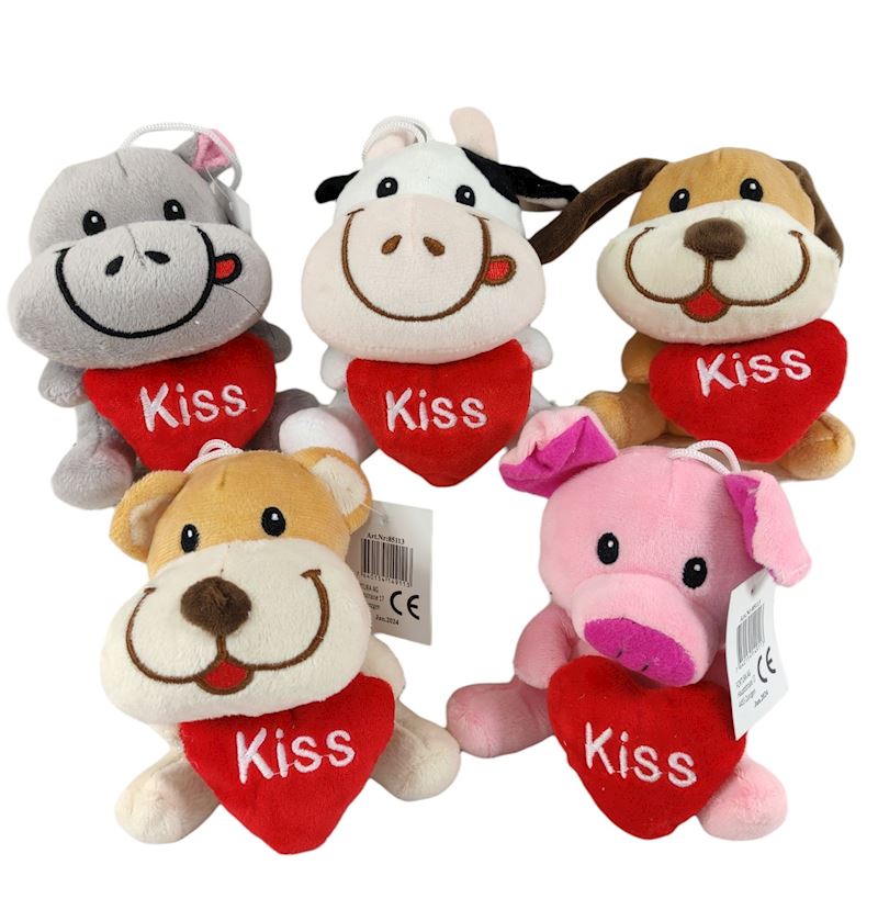 Plüsch Tiere mit Herz 13 cm 5 sort.