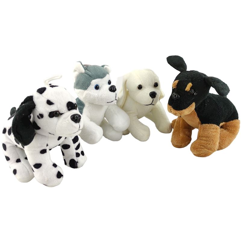 Peluche chiens 14 cm, 4 sort. 