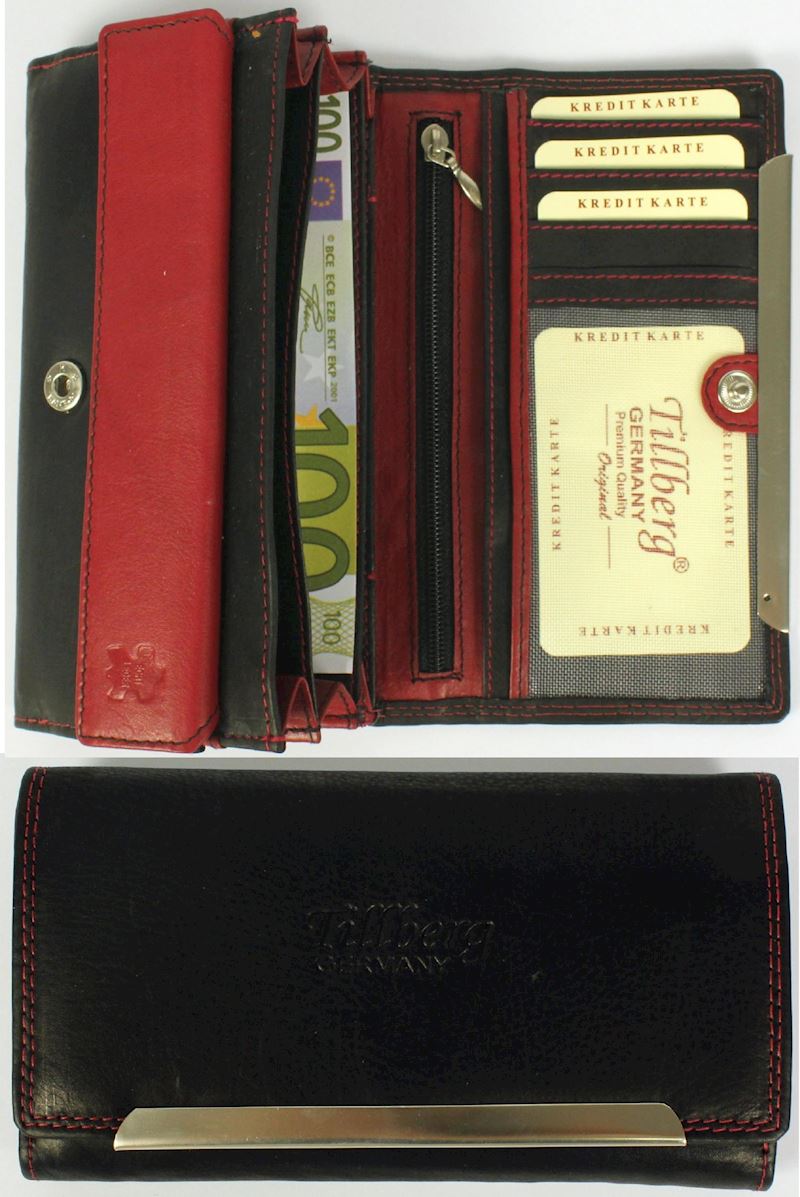 Geldbörse schwarz-rot Leder 14x9.5x3cm