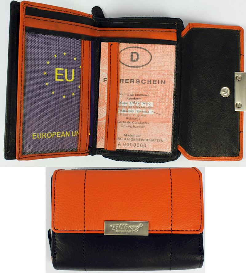 Geldbörse schwarz orange Leder 14x10cm