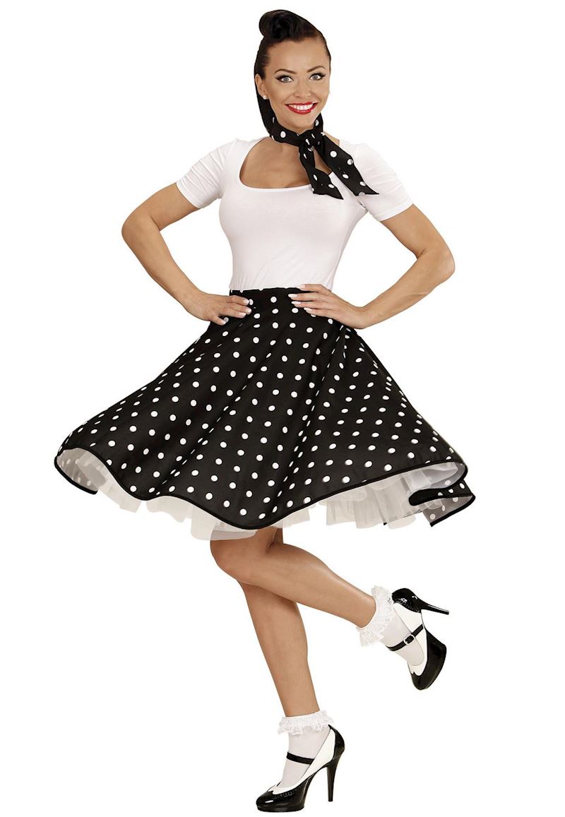 Minijupe schwarz gepunktet mit Halstuch 50er Jahre