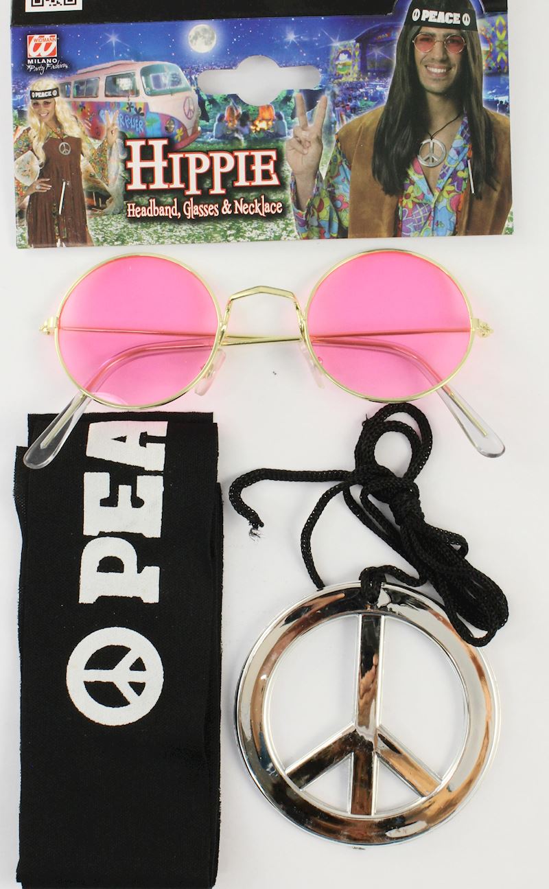Hippie Set Stirnband, Brille und Halskette Peace
