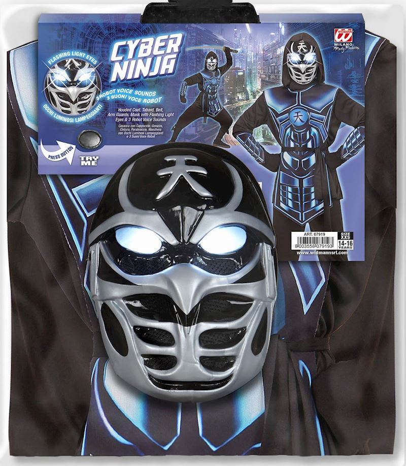 Kostüm Cyber Ninja 158 cm mit Maske,Leuchtaugen&Stimme