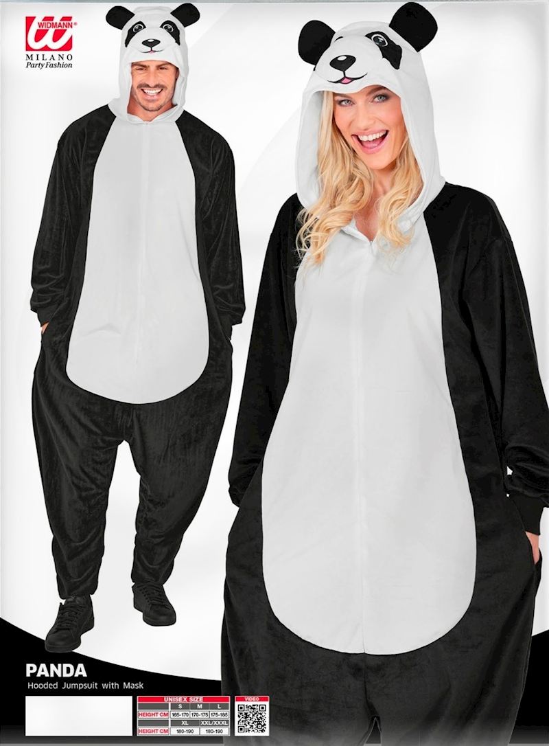 Kostüm Plüsch Panda Overall mit Kapuze, XXL