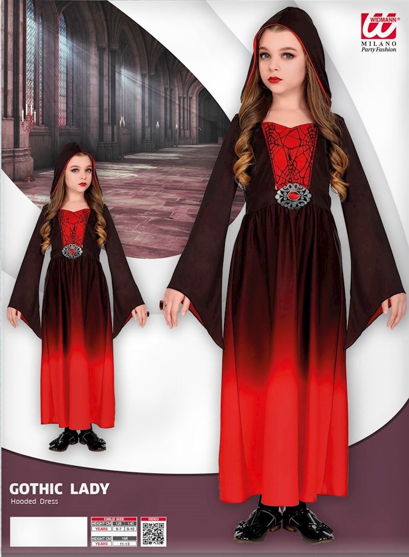 Kostüm Gothic Girl 158 cm Kleid mit Kapuze, 11-13 Jahre