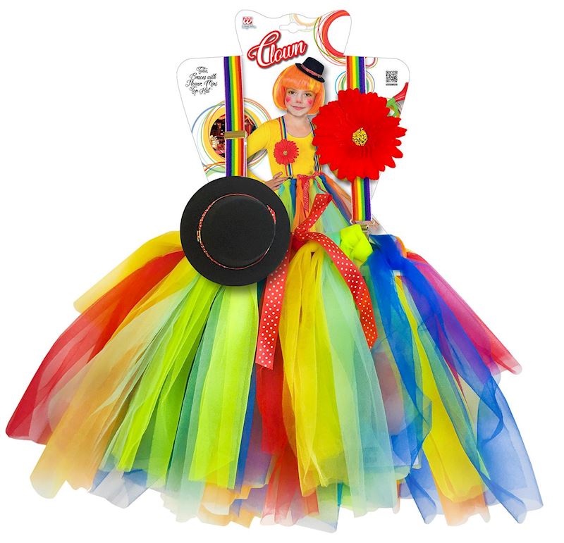Kostüm Clown 110cm Tutu Hosenträger mit Blume, Minihut