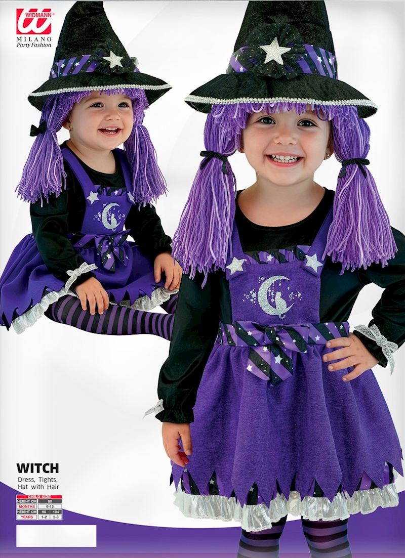 Costume sorcière taille 104 cm chapeau avec des cheveux