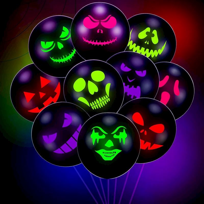 Gummiballone Halloween 10 Stk. 30 cm, UV Schwarzlicht