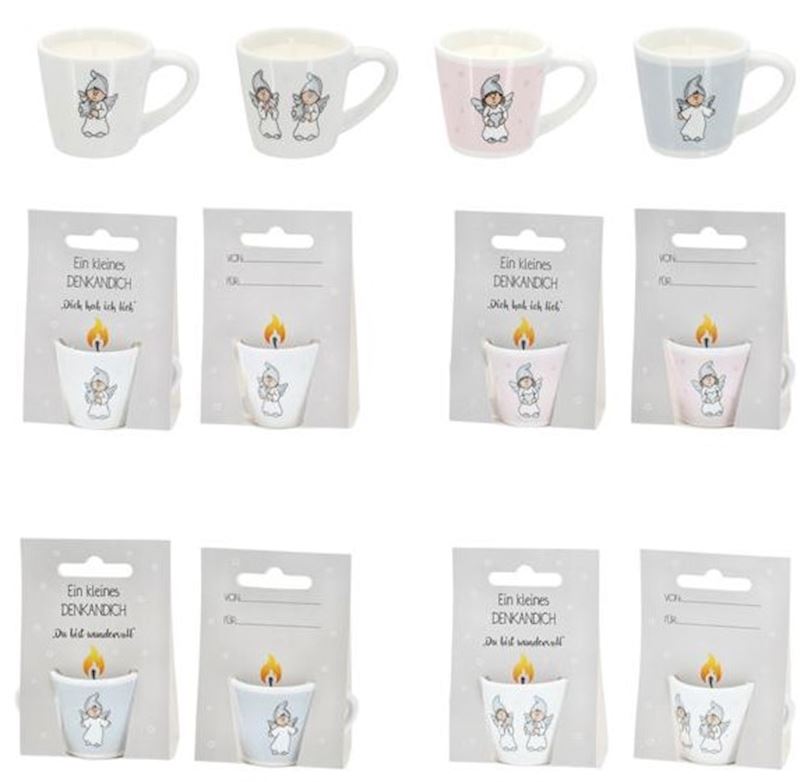 Mini tasse ange gardien avec bougie, 4 ass.