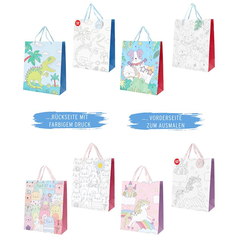 Geschenktüte Kinder zum Bemalen, 32 cm 4 sort.